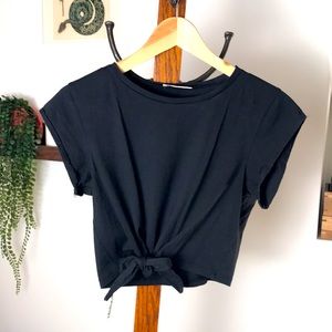 Billy J Black Crop Waist Tie Up Top Shirt Tee T-Shirt XS Layer Summer Spring